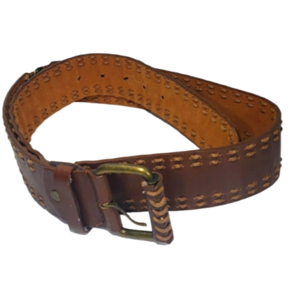 Antique Handmade ,3 Pieces / Elegant Men's Leather Belt &Hand Stitching.